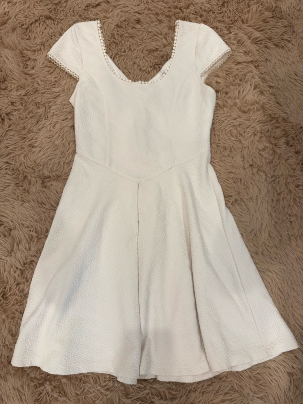 Free People White Textured Cap-Sleeve Dress